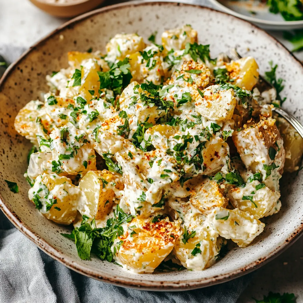 delicious smashed baby potato salad