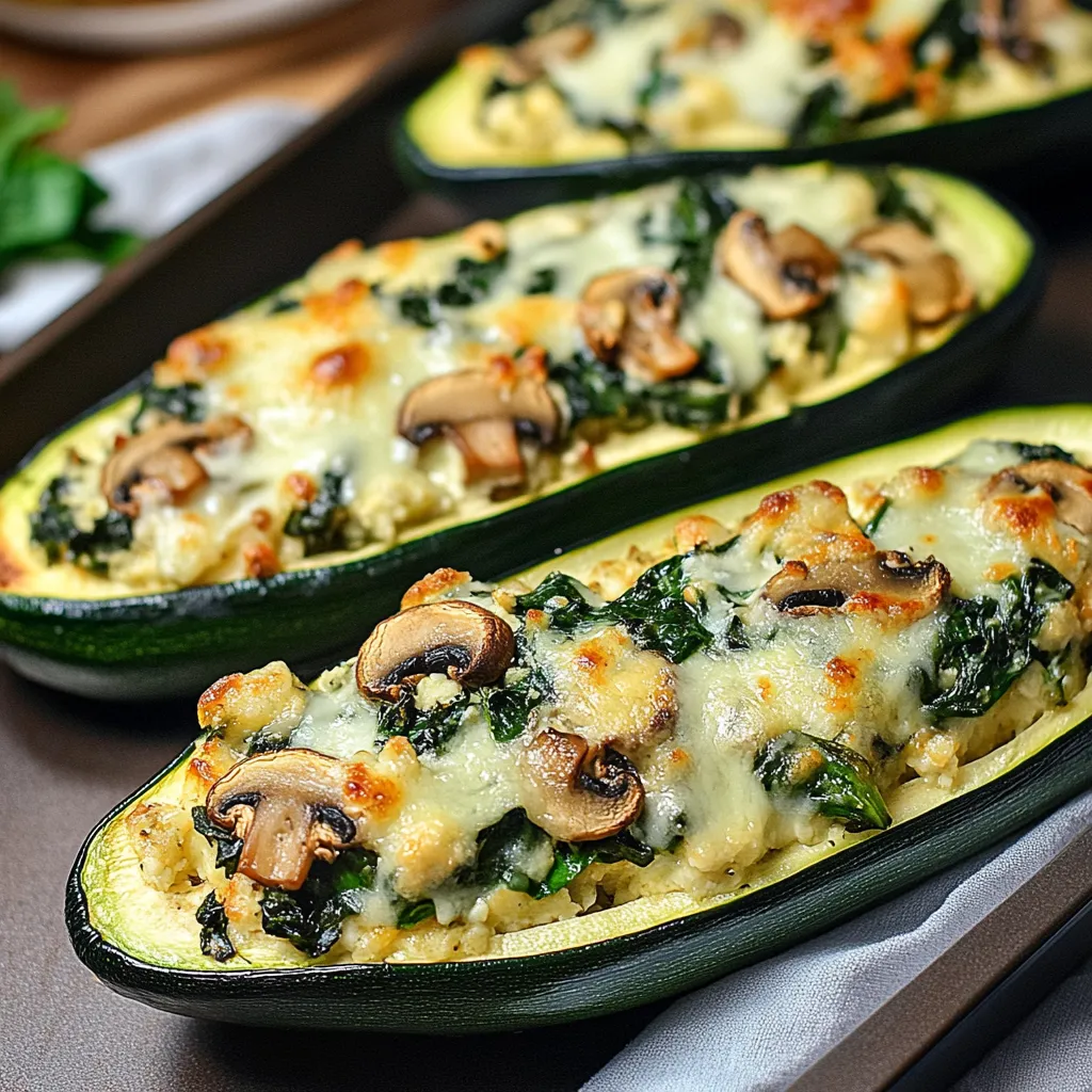 Spinach, Mushroom, and Ricotta Stuffed Zucchini Boats