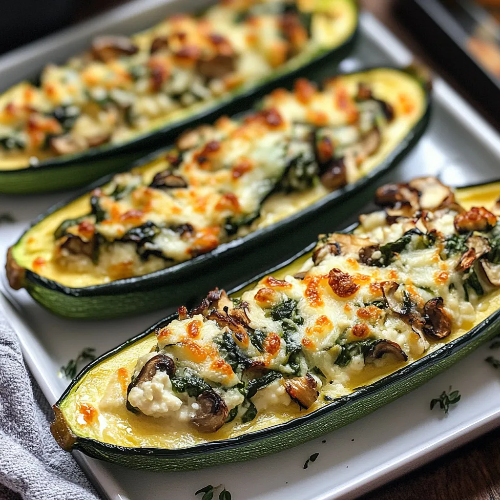 Easy Spinach, Mushroom, and Ricotta Stuffed Zucchini Boats Recipe