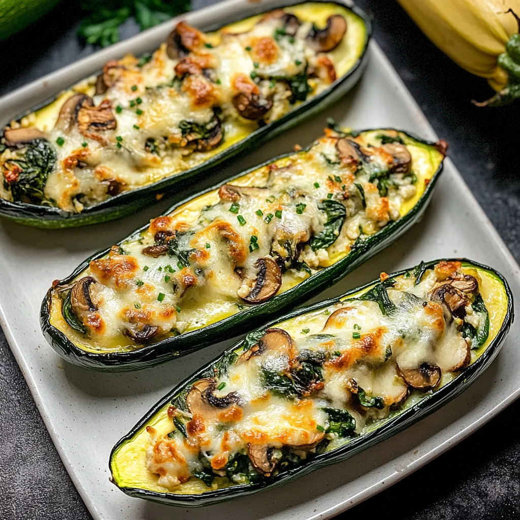 Delicious Spinach, Mushroom, and Ricotta Stuffed Zucchini Boats Recipe