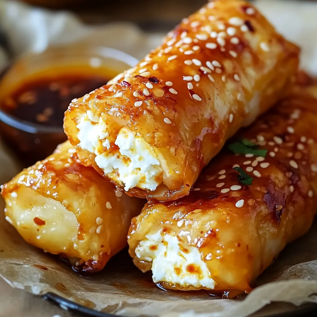 Easy Oven Fried Feta Rolls with Chili Honey