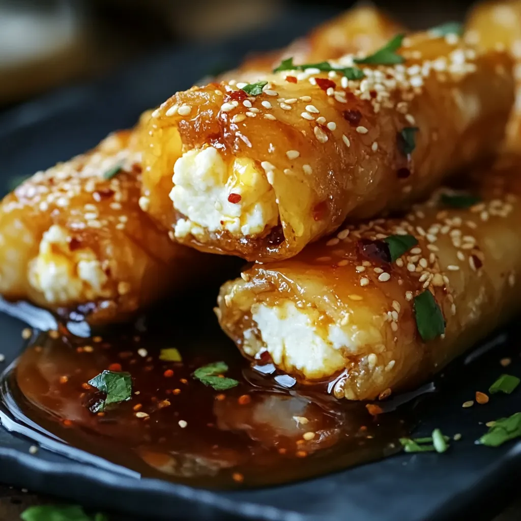 Oven Fried Feta Rolls with Chili Honey
