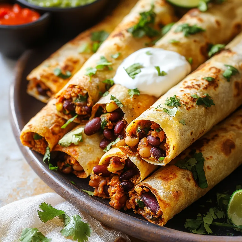 Crispy Vegan Taquitos Stuffed with Spiced Beans
