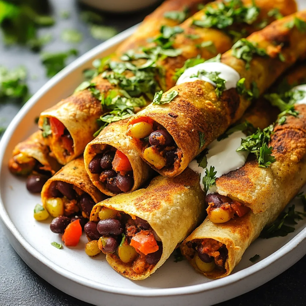Tasty Crispy Vegan Taquitos with Spiced Beans