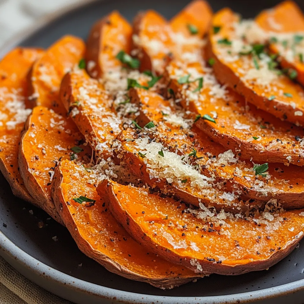 Delicious Crispy Garlic Parmesan Sweet Potatoes