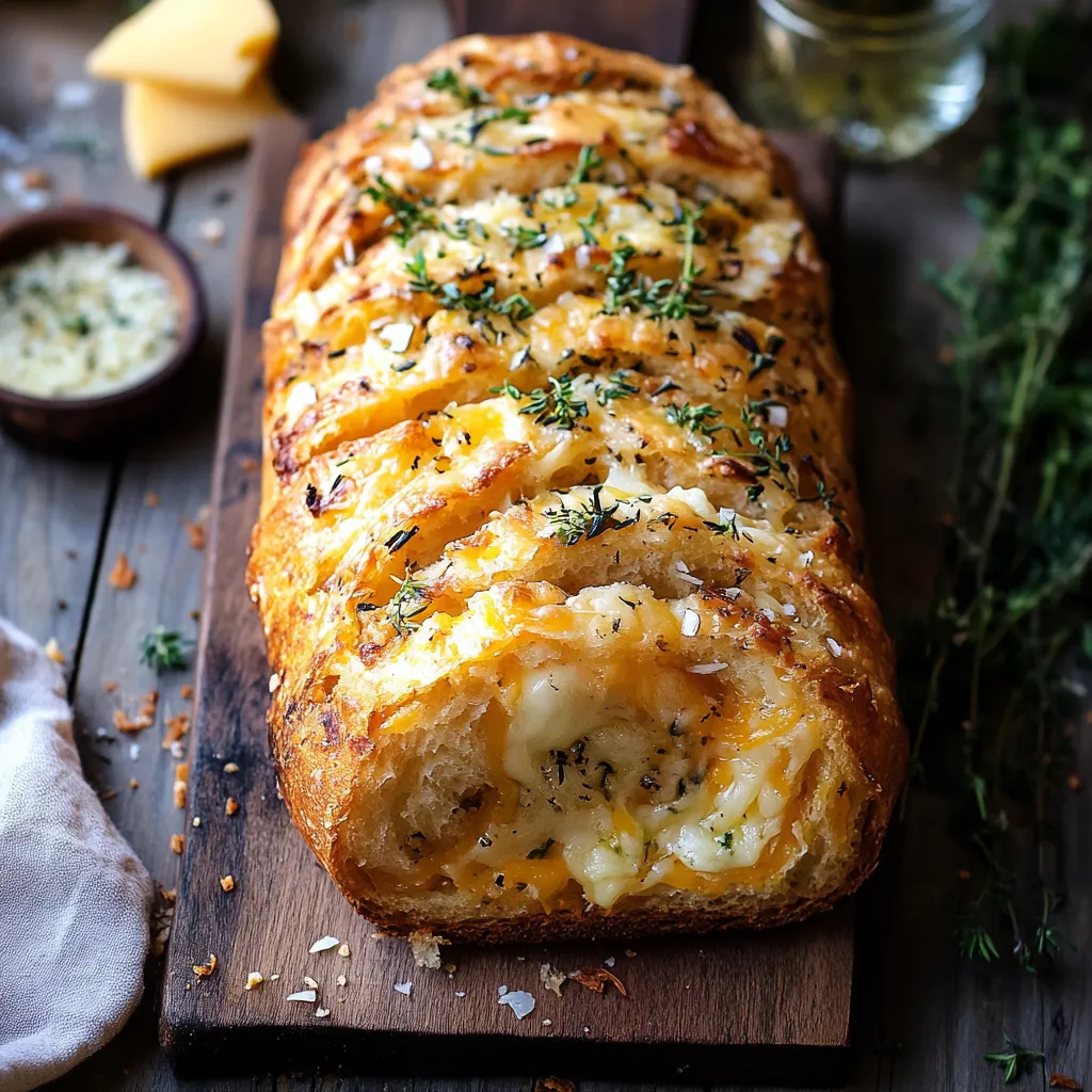 Warm cheddar bread with herbs.