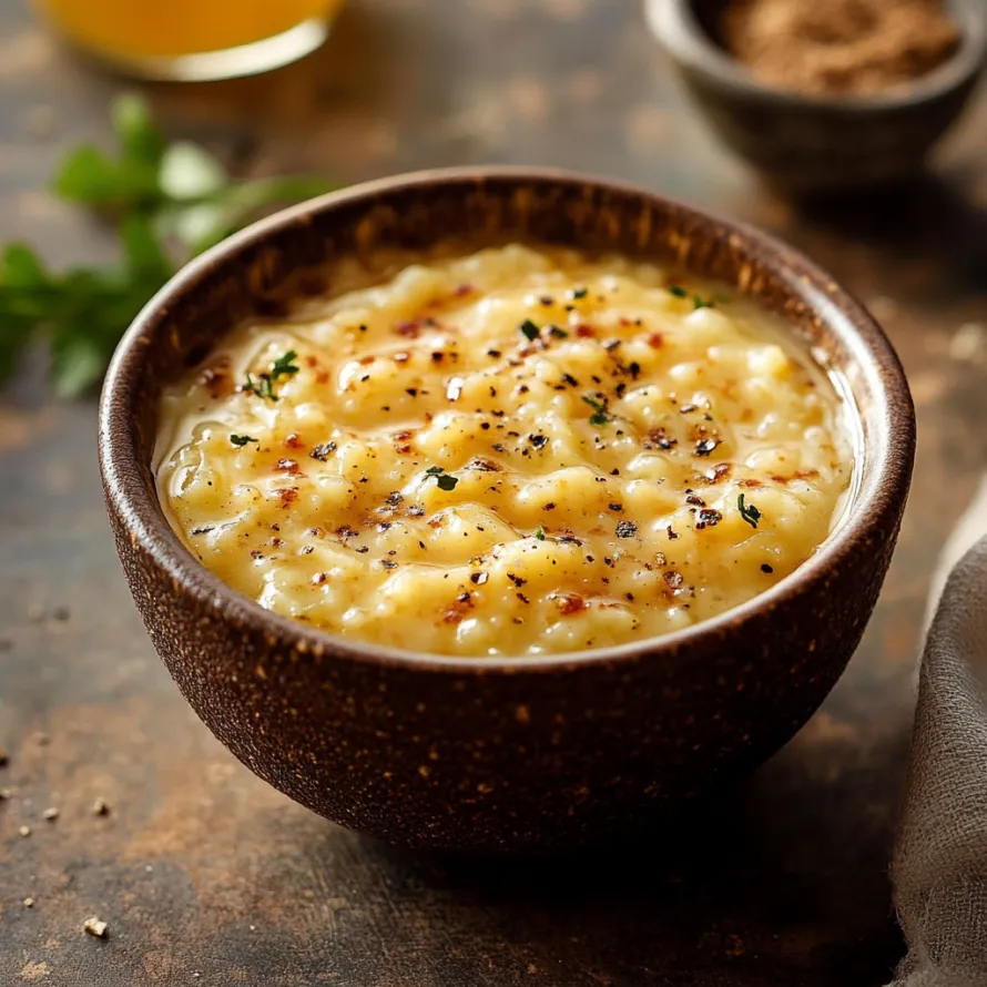 A bowl of soup with spices.