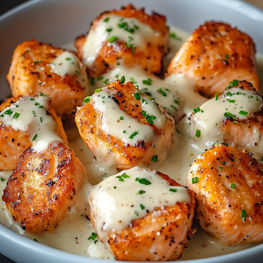 Delicious Crispy Air Fryer Salmon Bites with Creamy Garlic Sauce