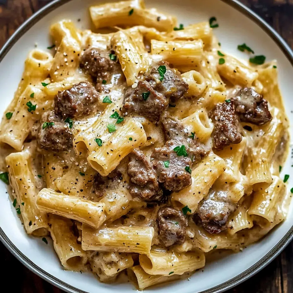 Easy Beef Pasta in a Creamy Garlic Sauce
