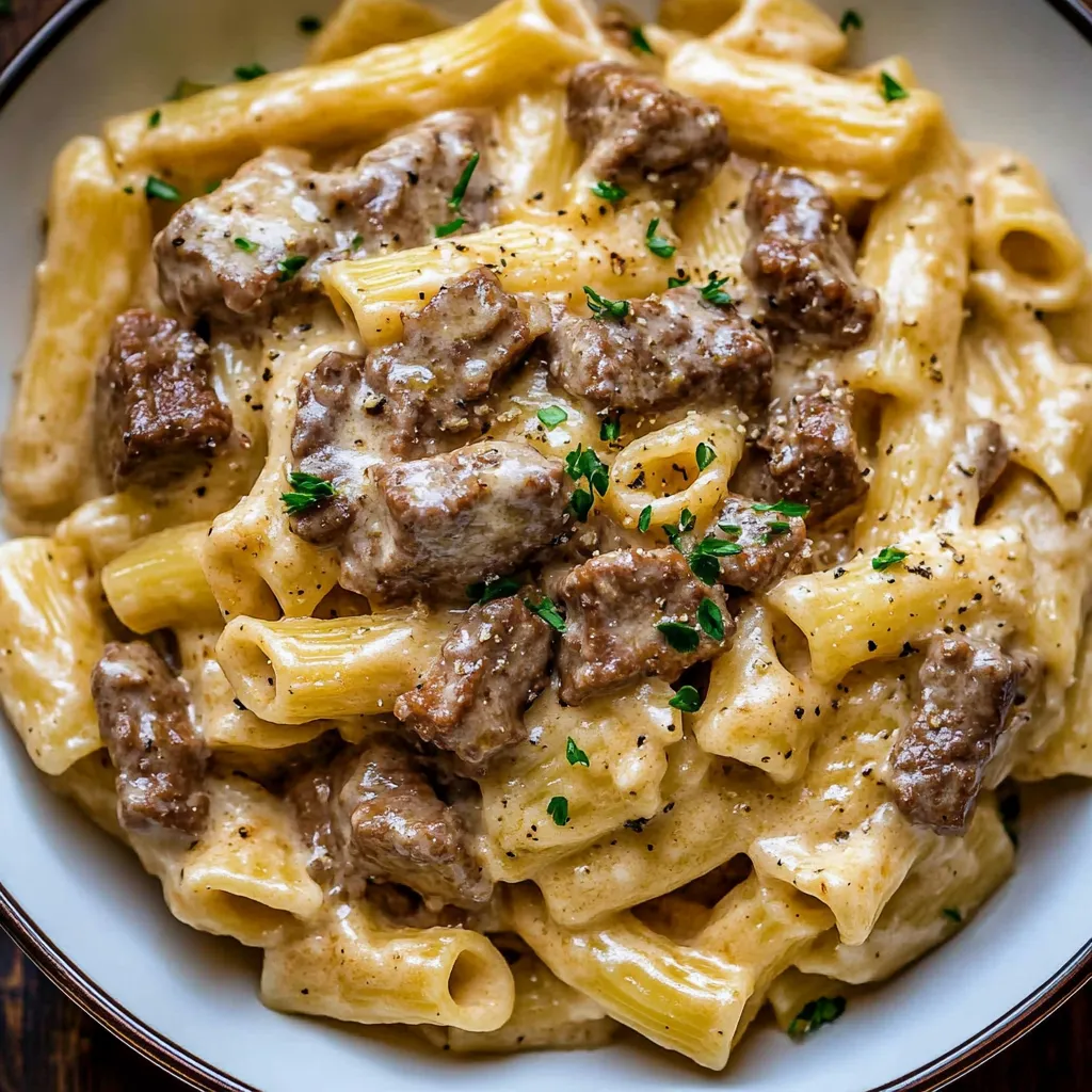 Yummy Beef Pasta in a Creamy Garlic Sauce