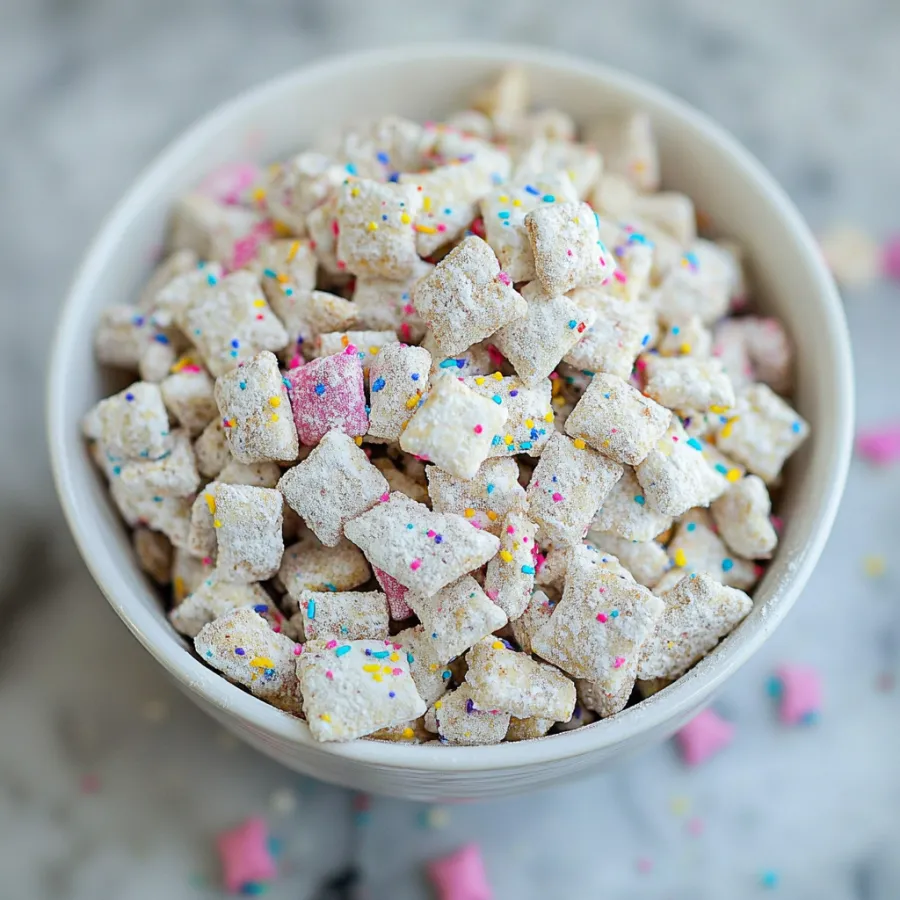 Easy Birthday Cake Puppy Chow