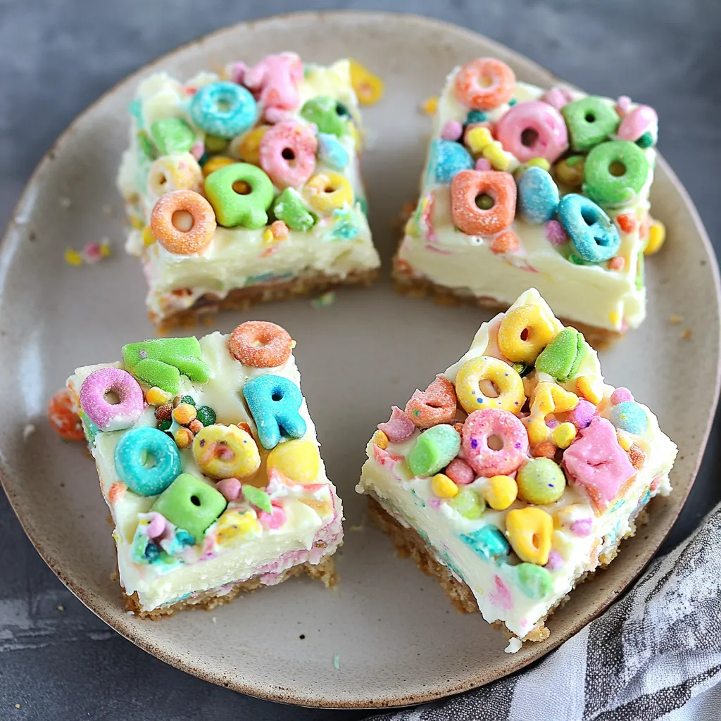 Delicious No Bake Lucky Charms Cheesecake Bars