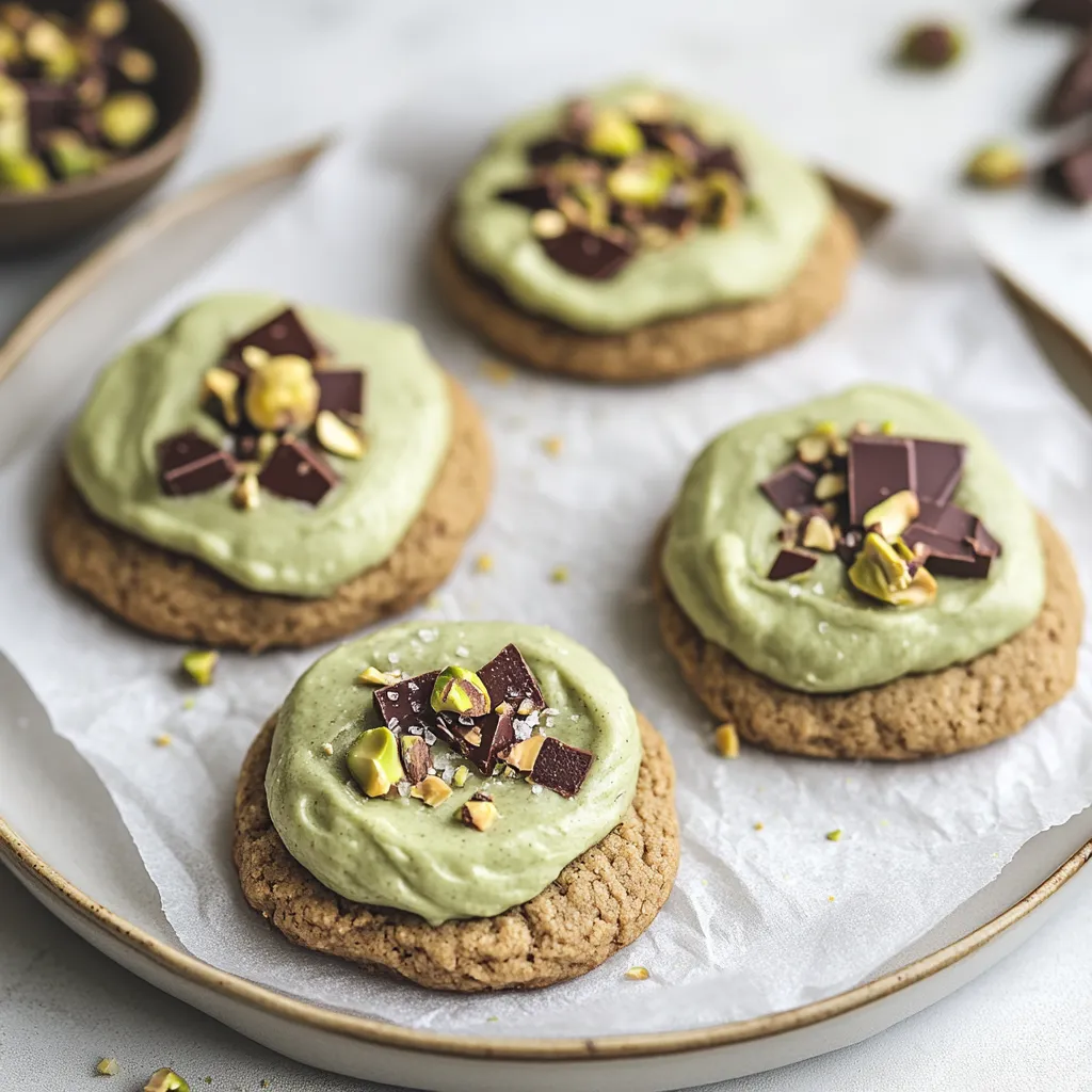 A plate of cookies with chocolate and almonds on top.