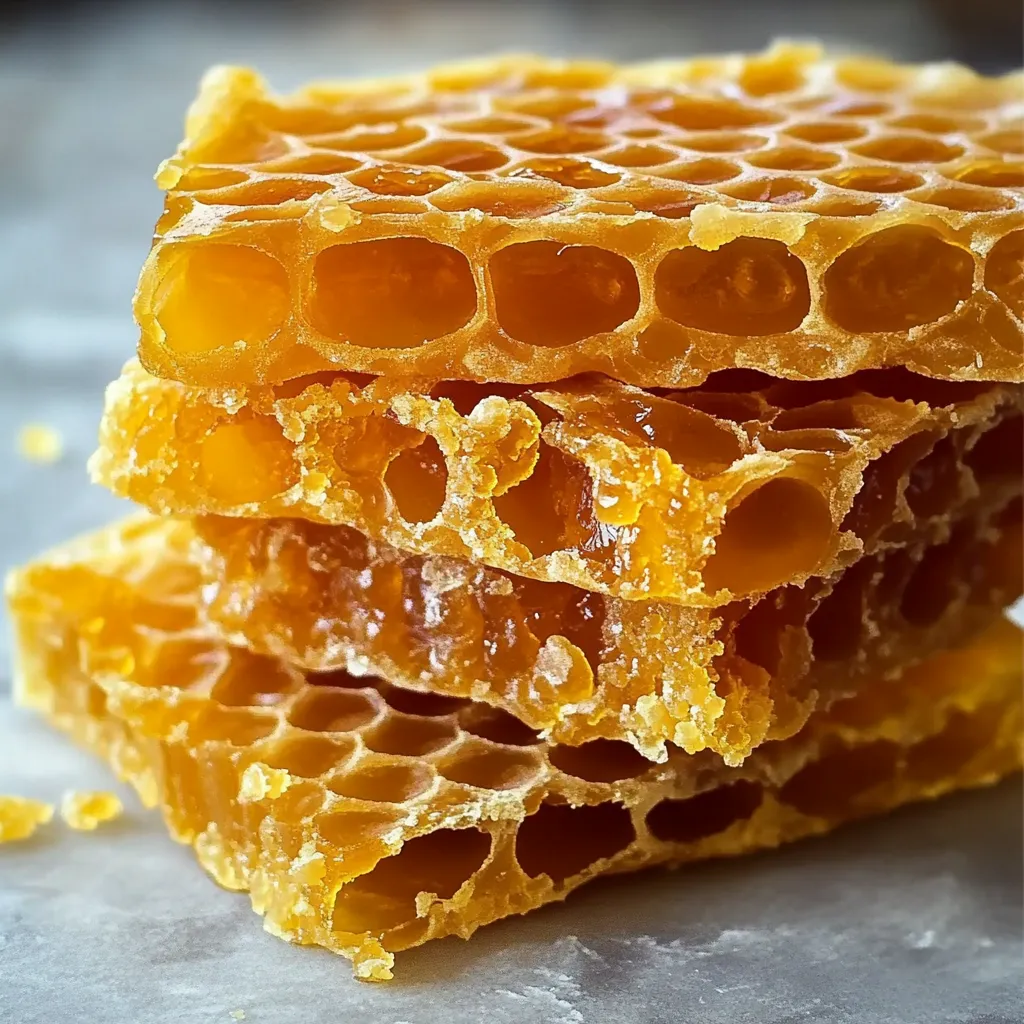 Crispy chunks of golden honeycomb dripping with honey.