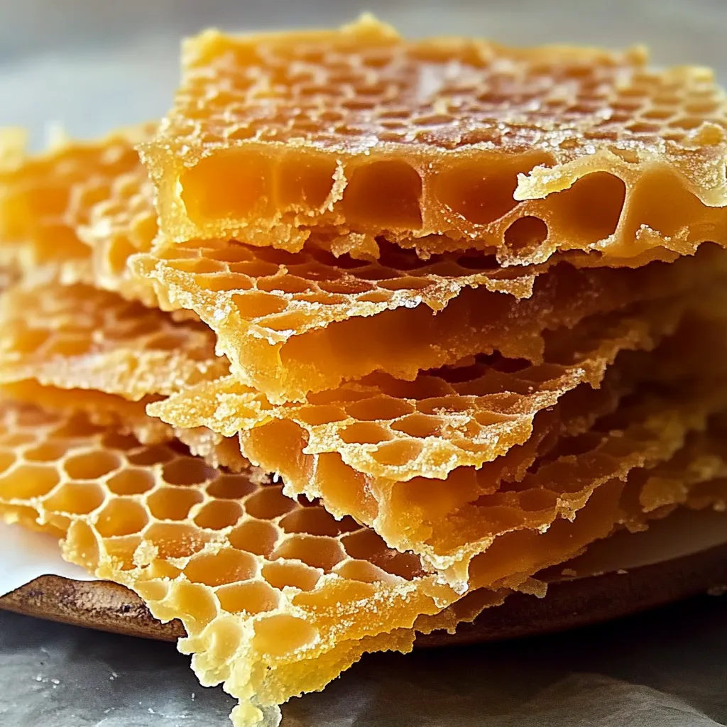 A stack of honeycomb with honey oozing out.