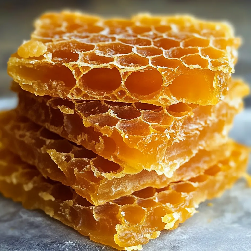 A stack of honeycomb on wax paper.