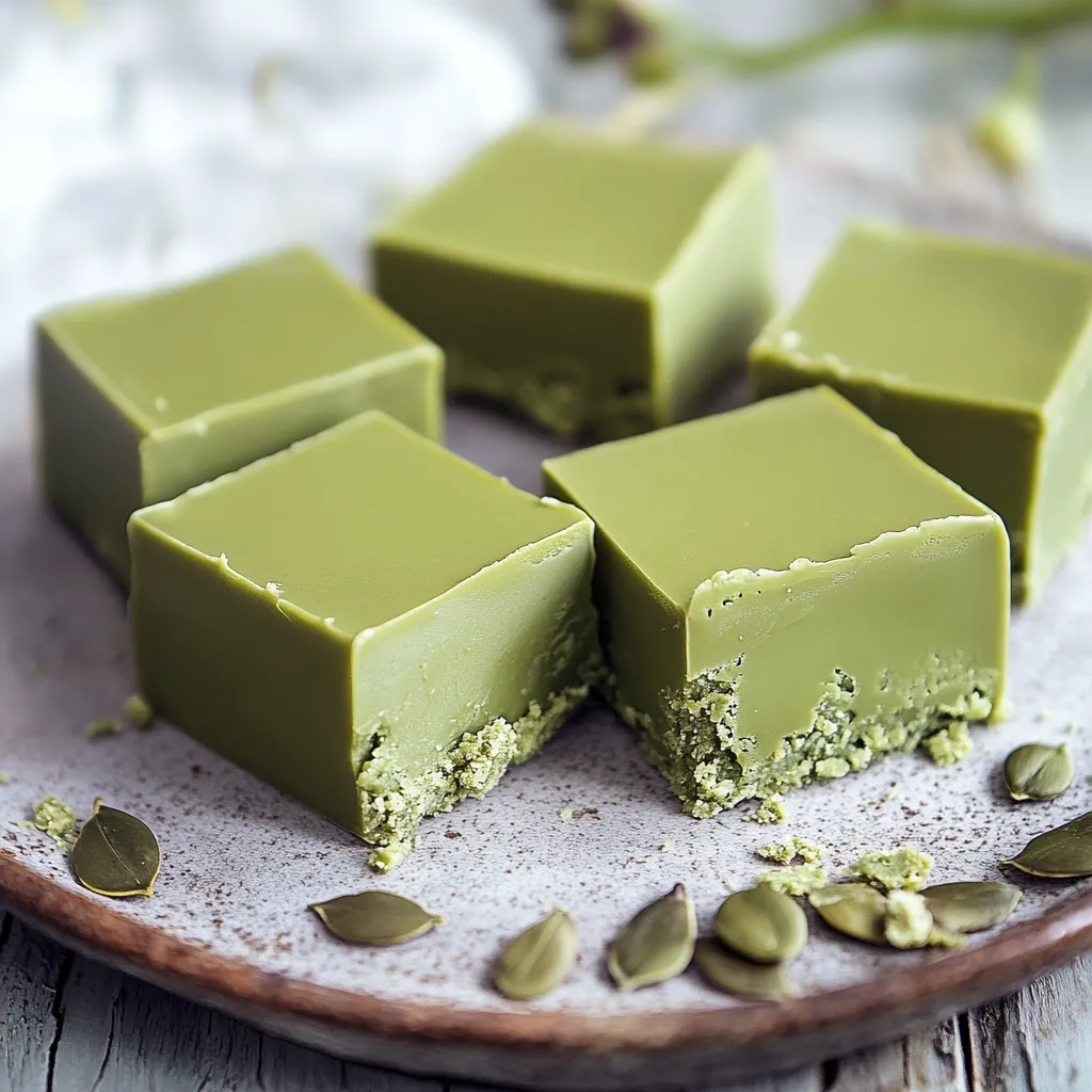 A plate of green cake with a leaf on it.