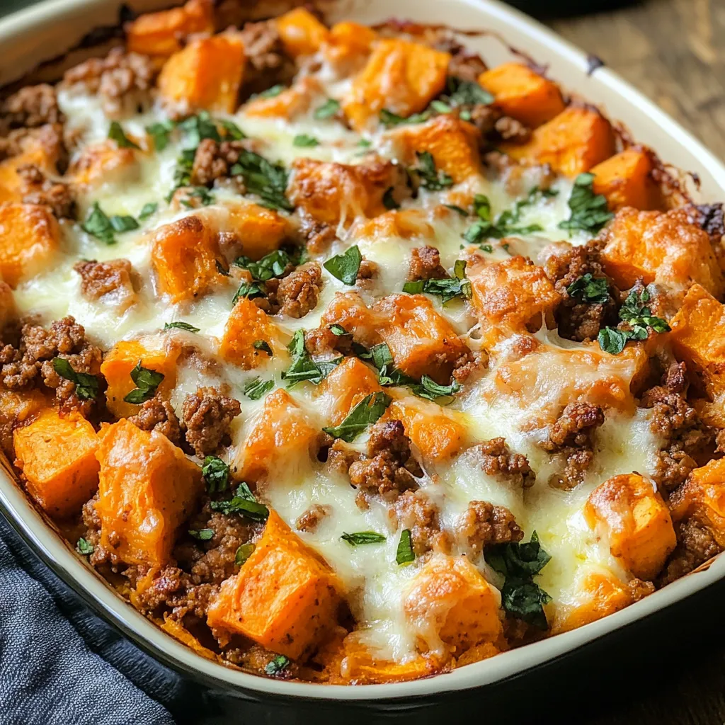 A tasty, colorful dish filled with cheesy veggies and turkey.