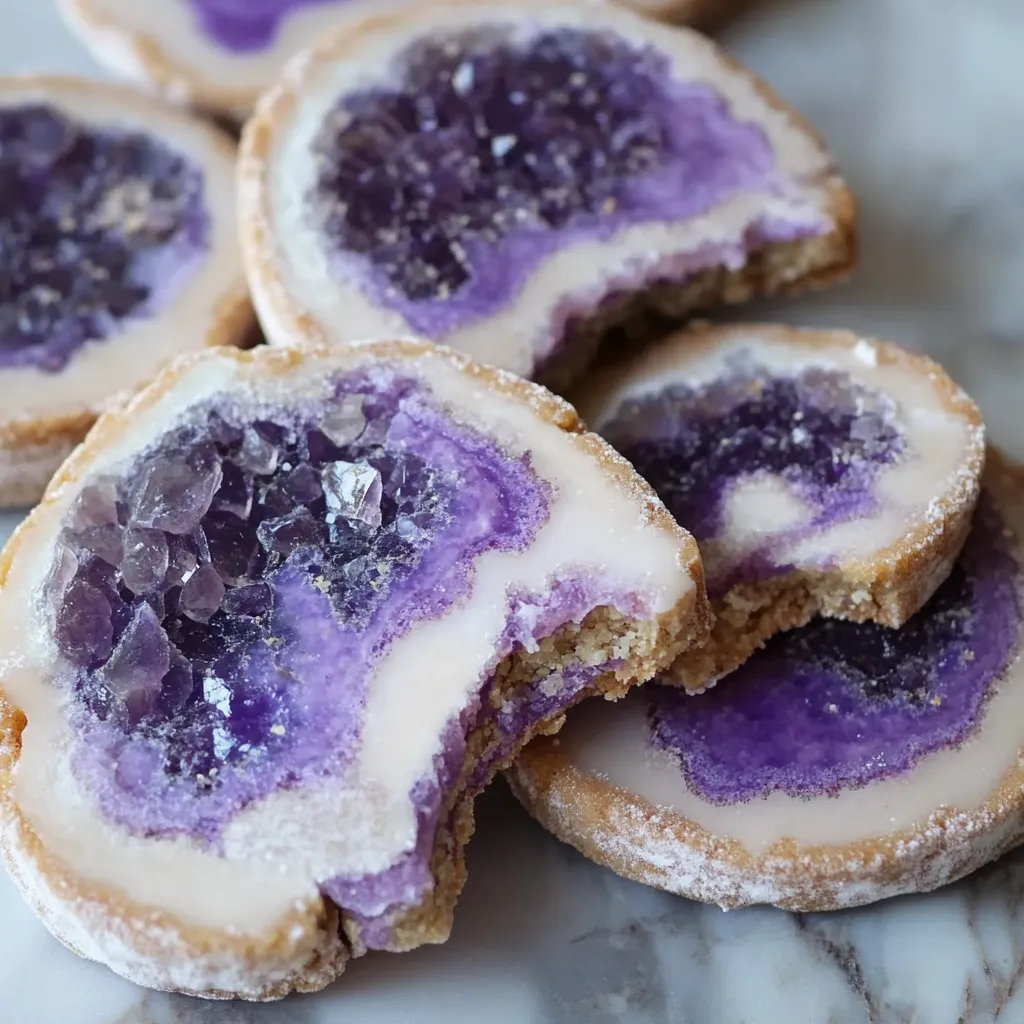 A purple cookie with a slice cut out of it.