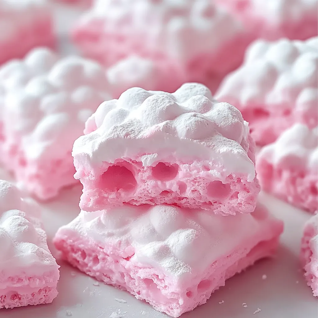 A pink treat with snowy white topping.