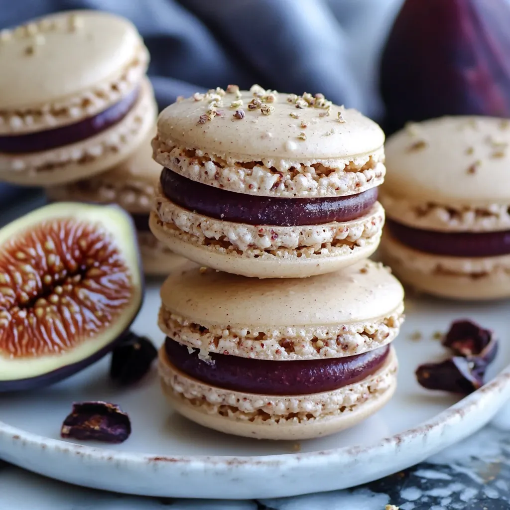 A plate of macaroons with a slice of fig on top.