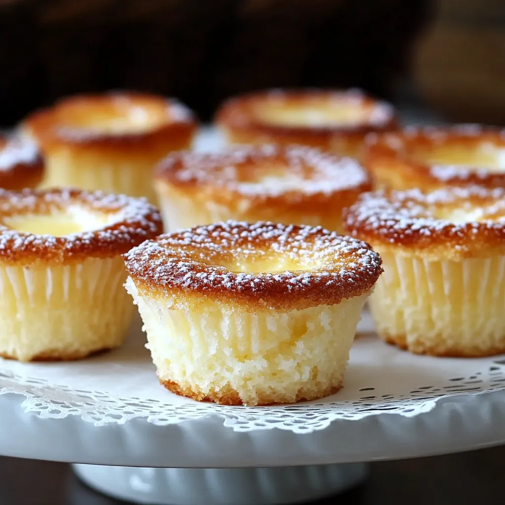A plate of cupcakes with powdered sugar on top.