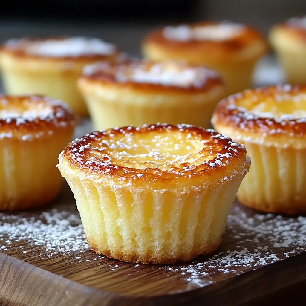 A plate of cupcakes with powdered sugar on top.