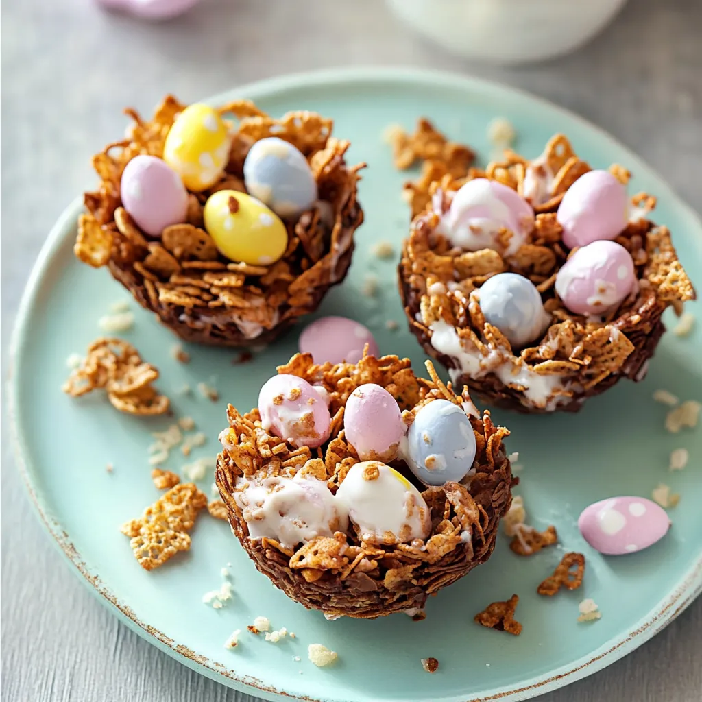A plate of three cereal treats with marshmallows and candy.