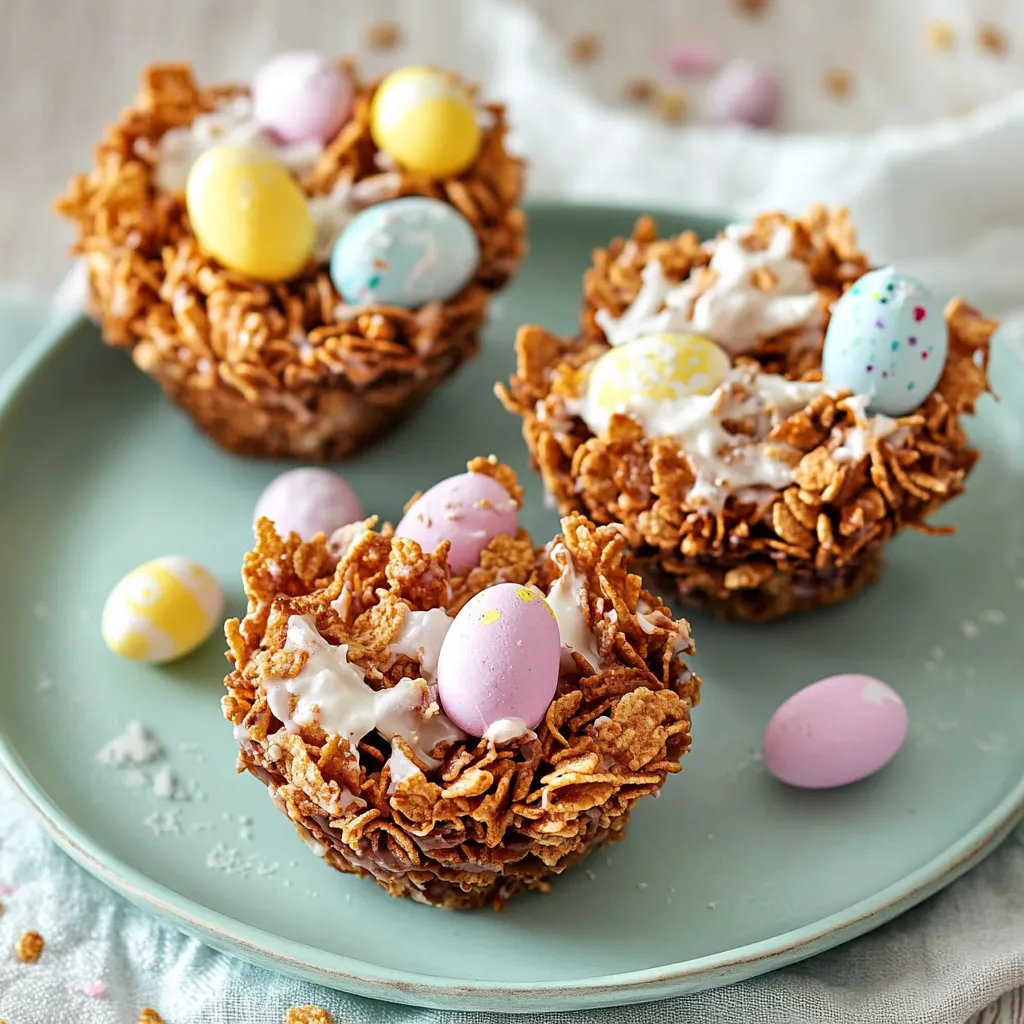 A plate of cereal treats with marshmallows and eggs.
