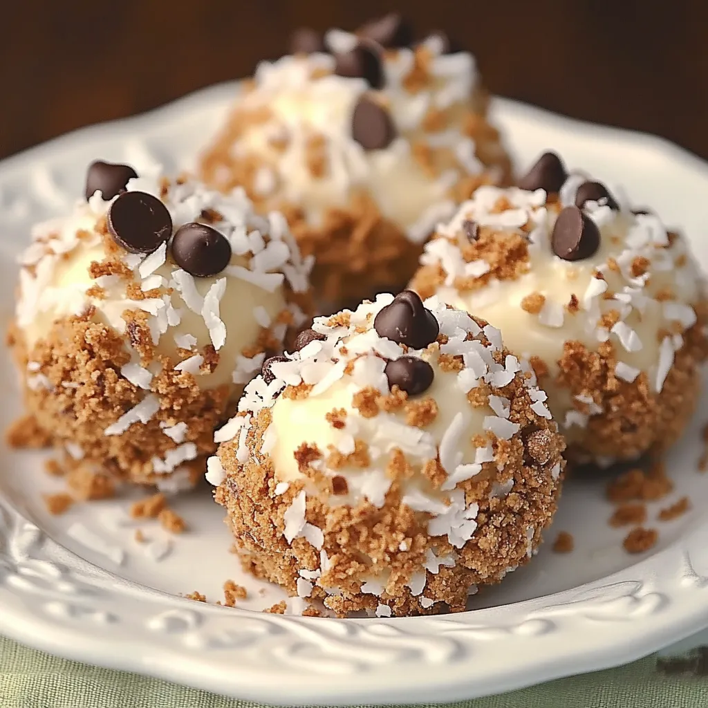 A plate of treats topped with coconut and chocolate.