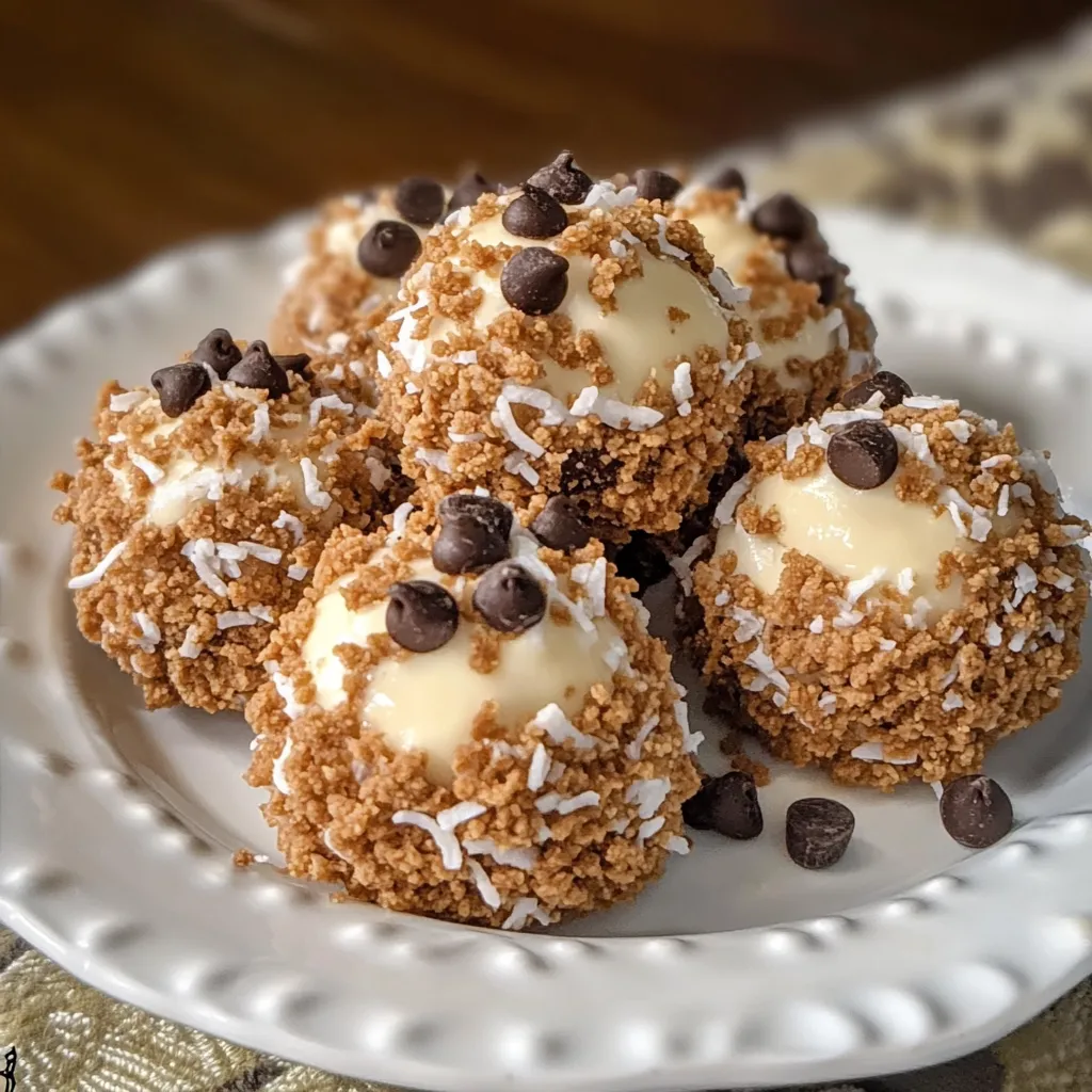 A plate of chocolate covered coconut balls.