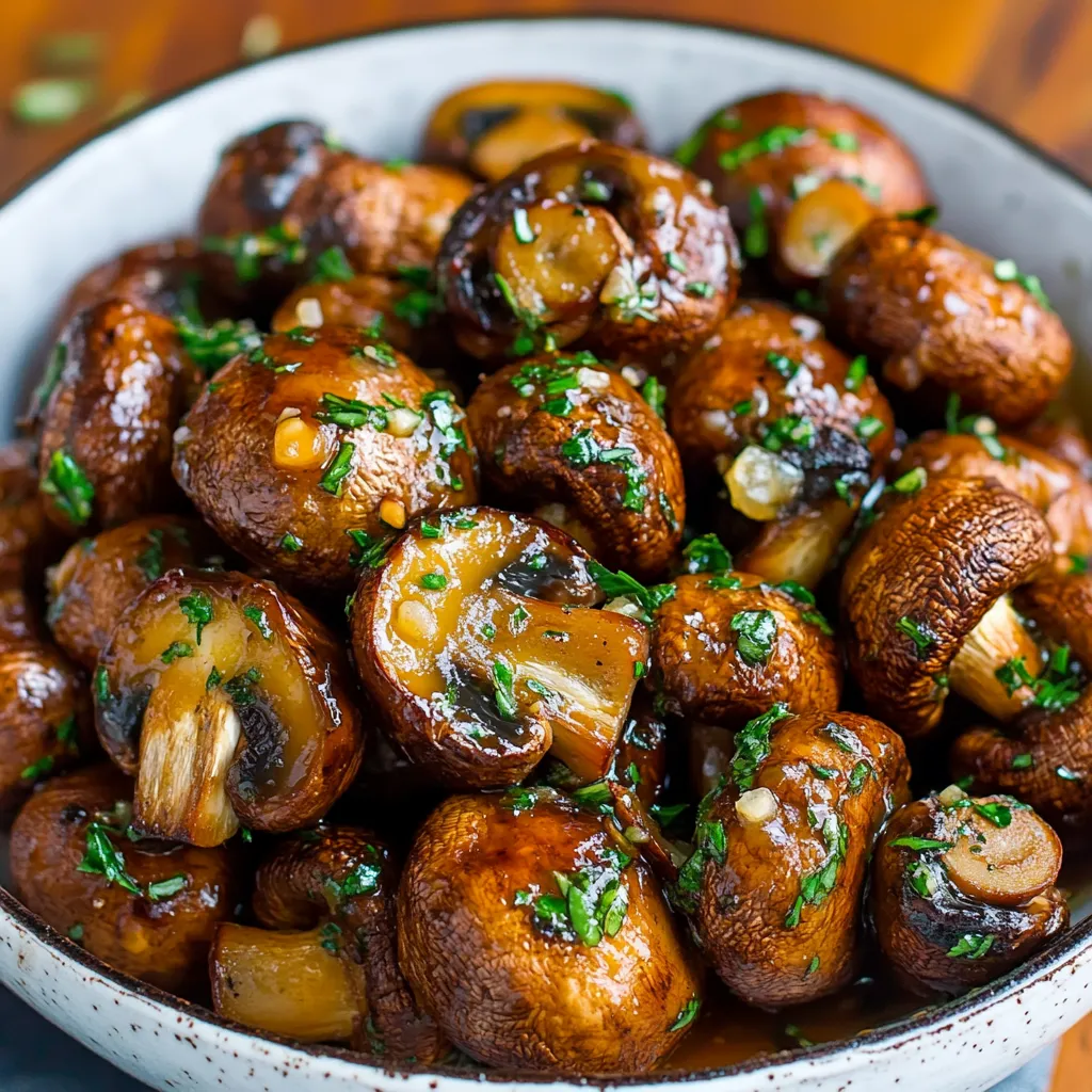 A bowl of mushrooms with herbs.