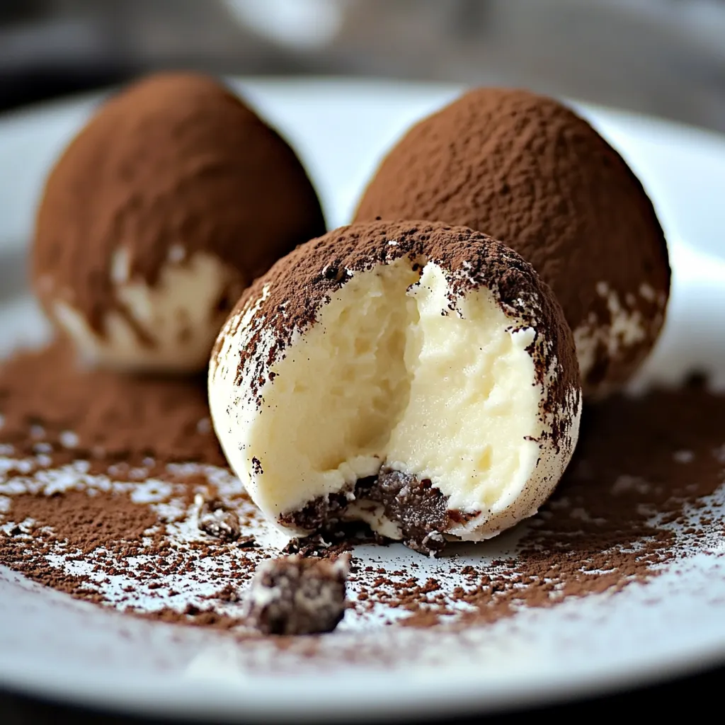 Three chocolate balls on a plate.