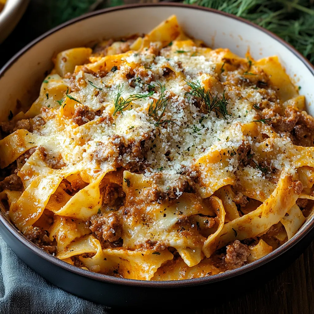 A bowl of pasta with cheese and meat.