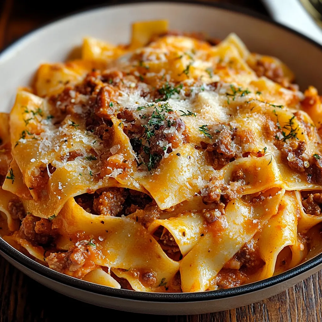 A bowl of pasta with meat and cheese.