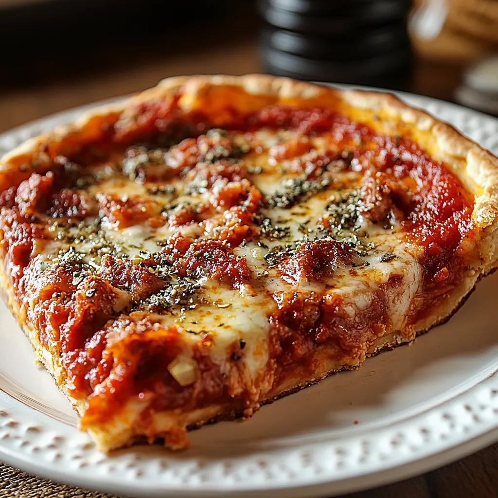 A slice of pizza on a plate.