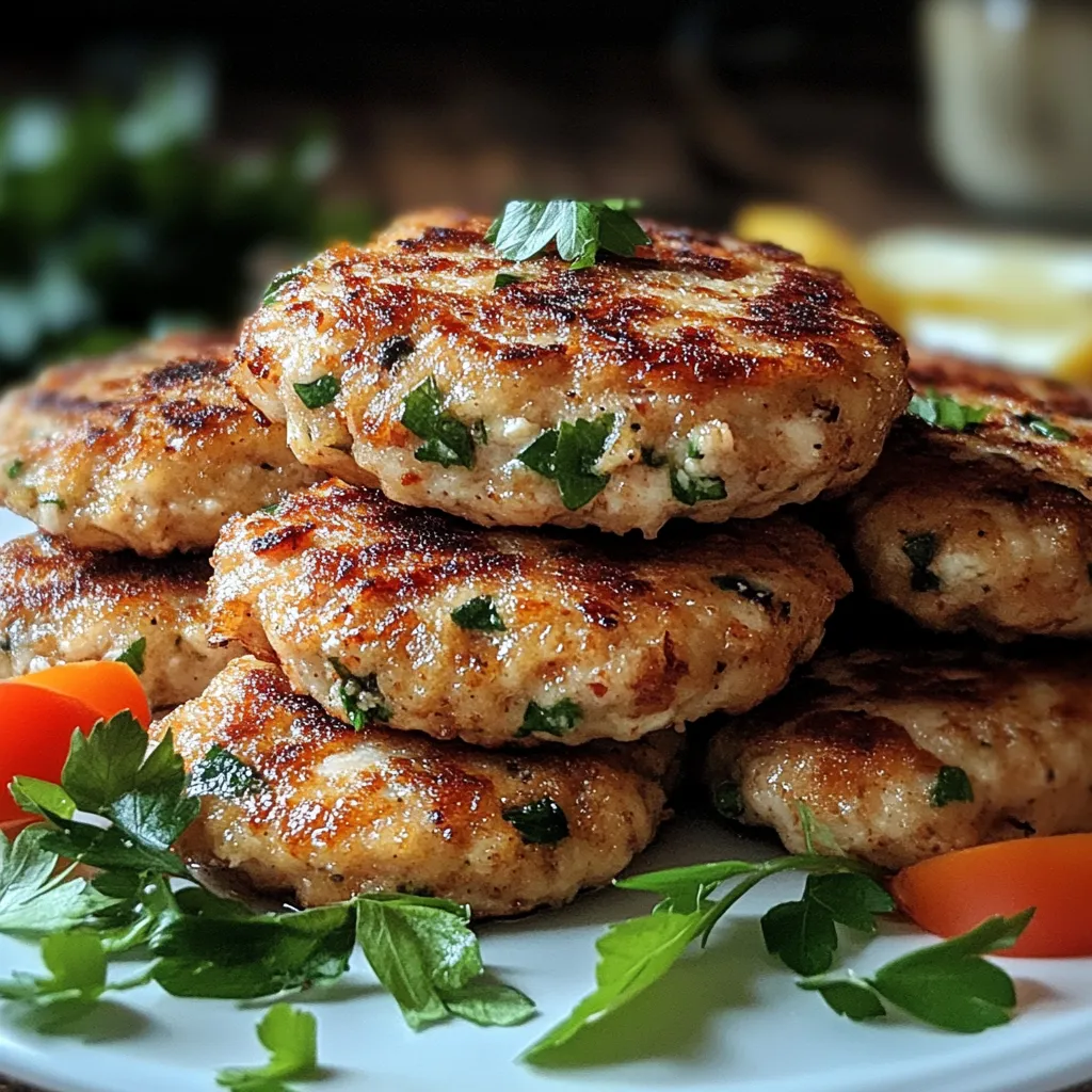 Golden patties with bright greens on top.