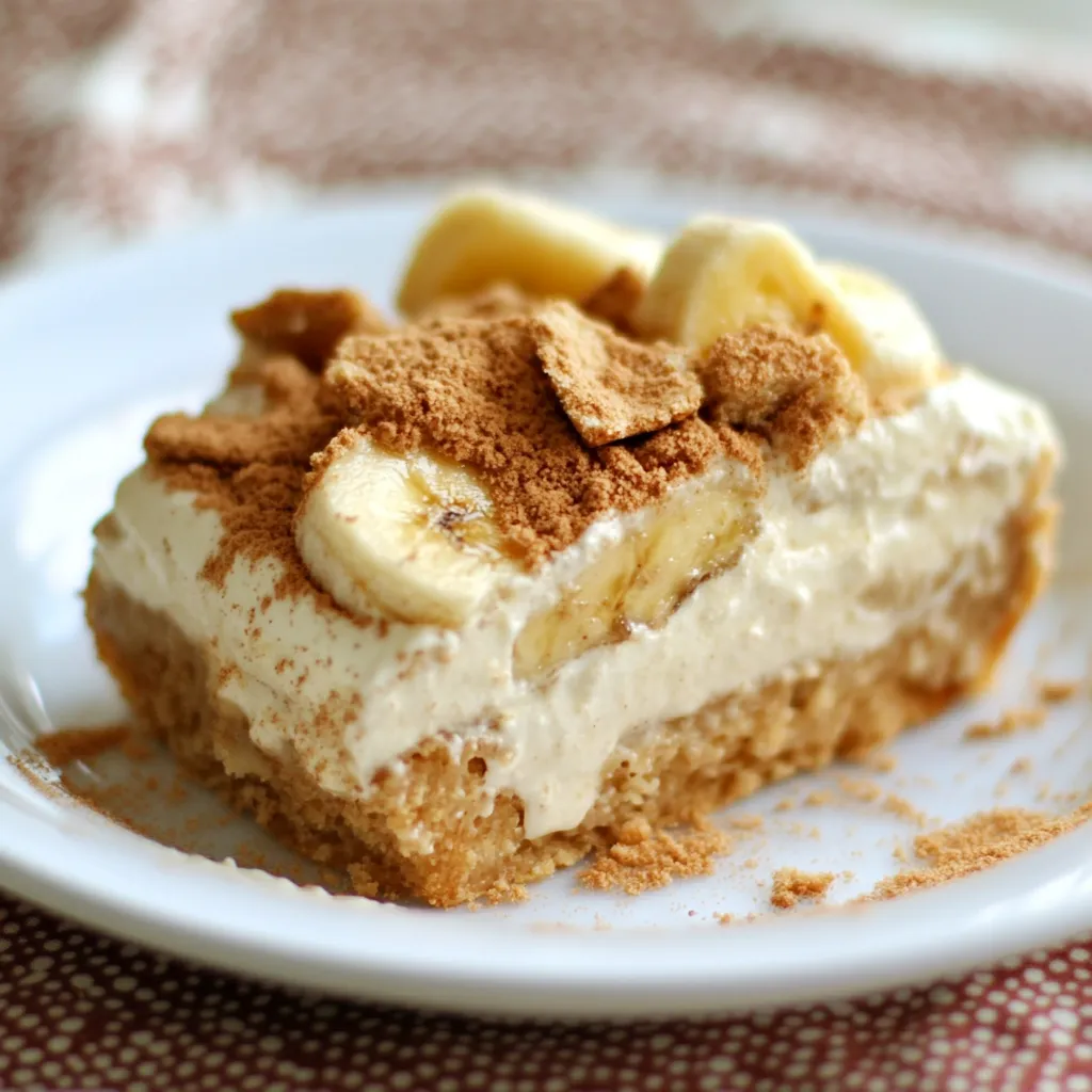 A slice of banana cream pie on a plate.