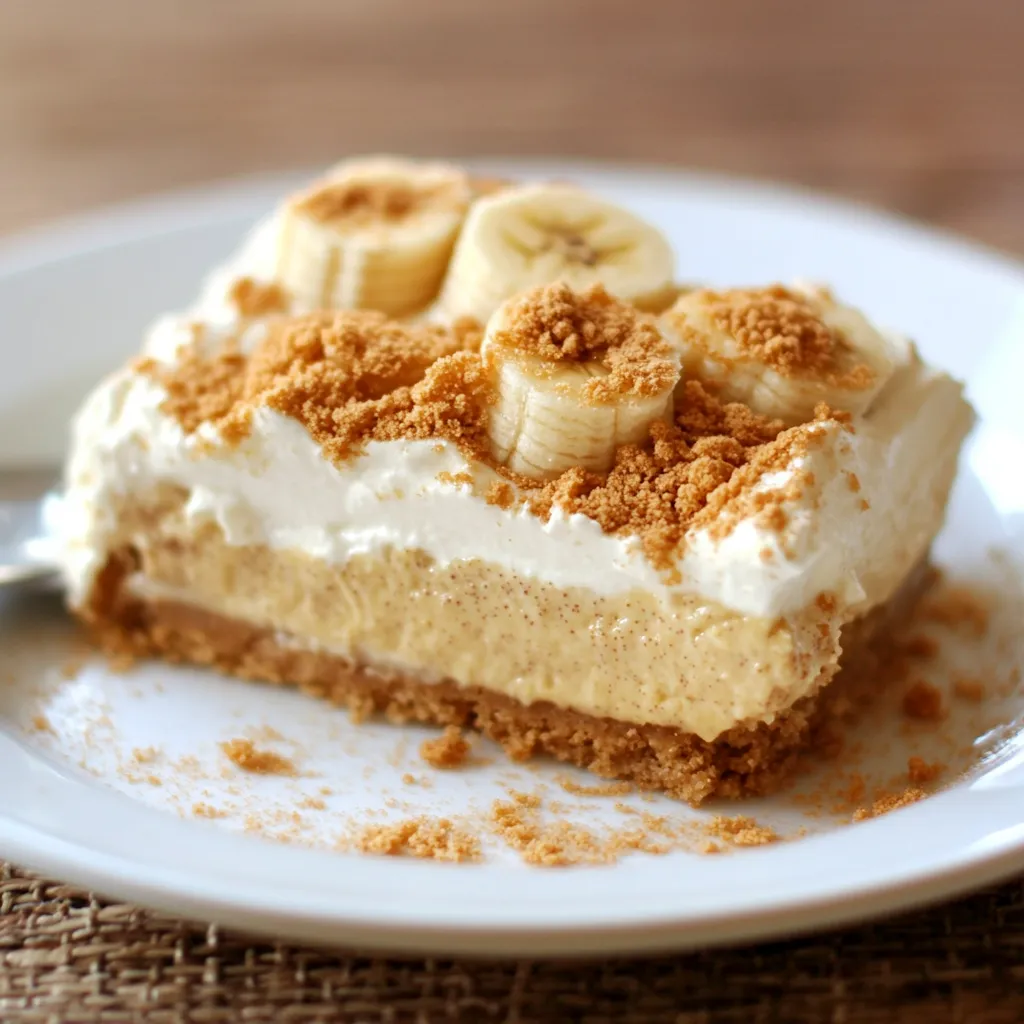A slice of pie with bananas and whipped cream.