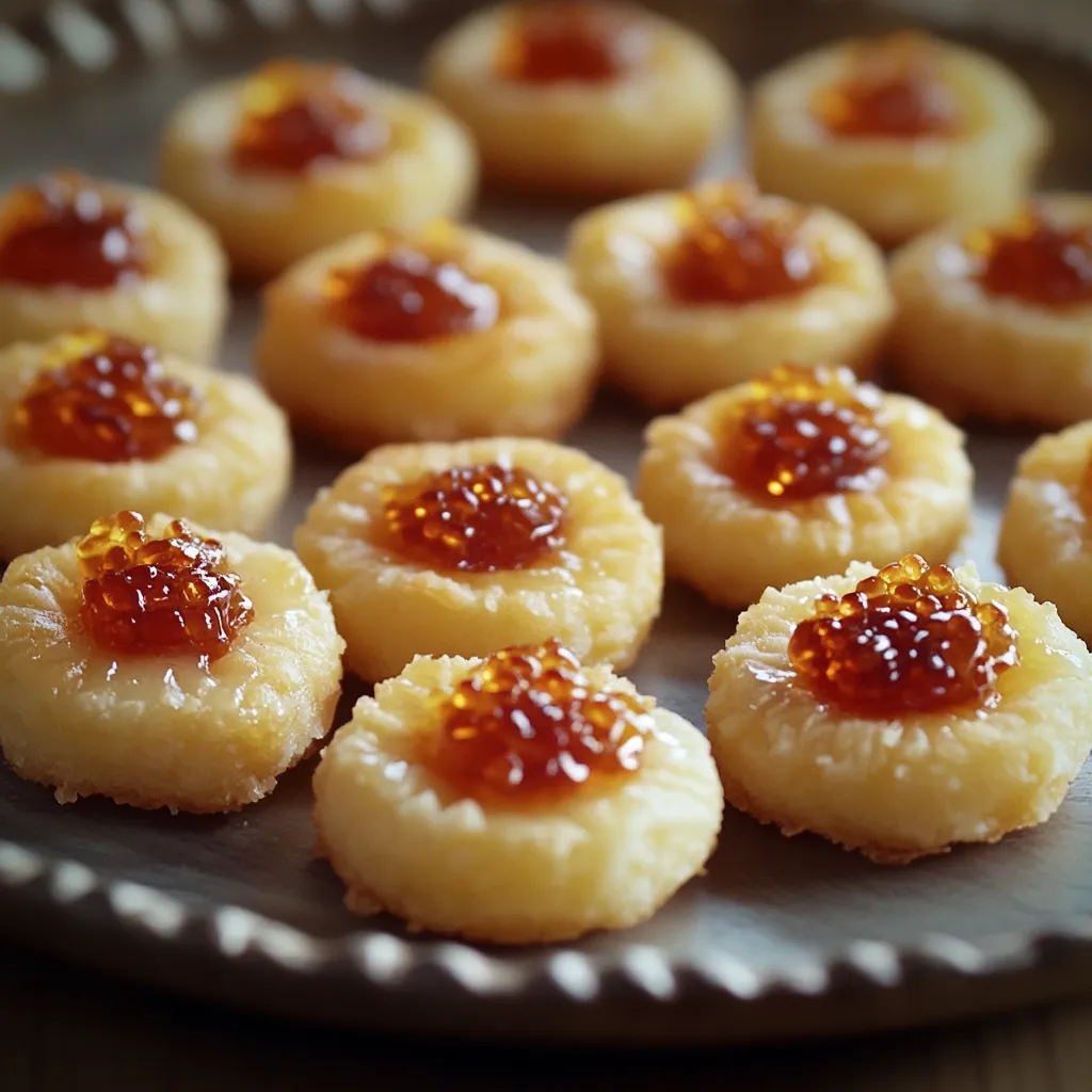 A plate of cookies with jelly on top.