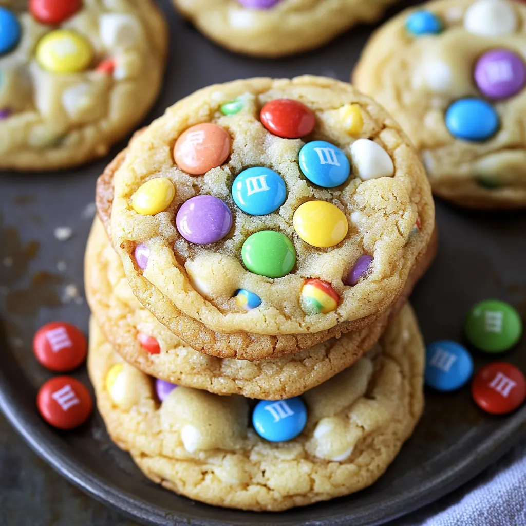 A plate of cookies with M&M's on top.