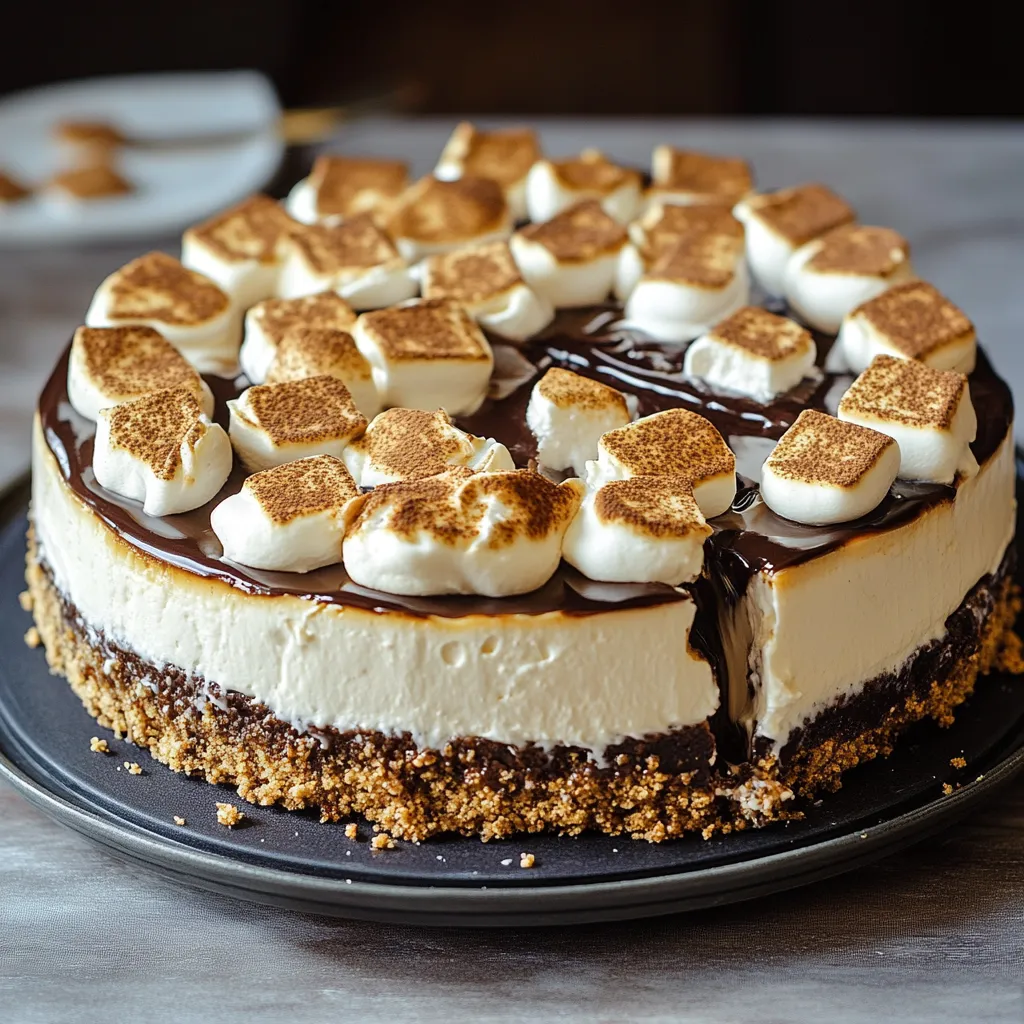 A chocolate cake slice topped with marshmallows.