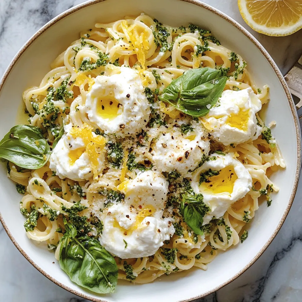 A bowl of pasta with eggs and spinach.