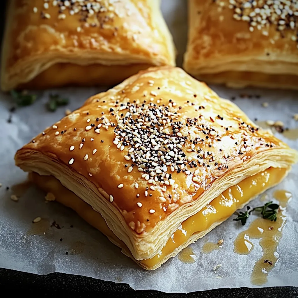 A golden breakfast pocket topped with tiny seeds.