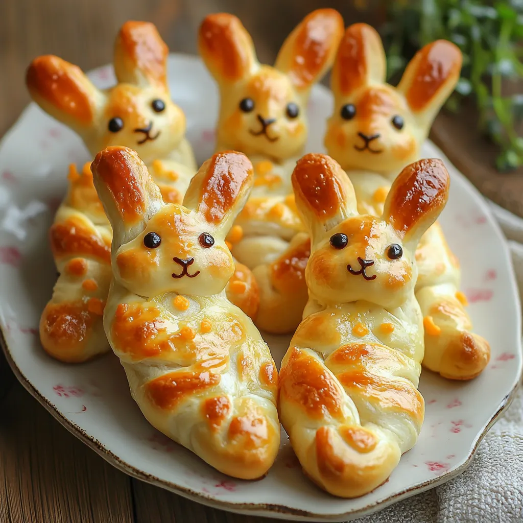 A plate of baked rabbit shaped pastries.