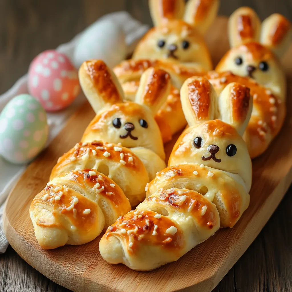 Bunny shaped bread with eyes and a nose.
