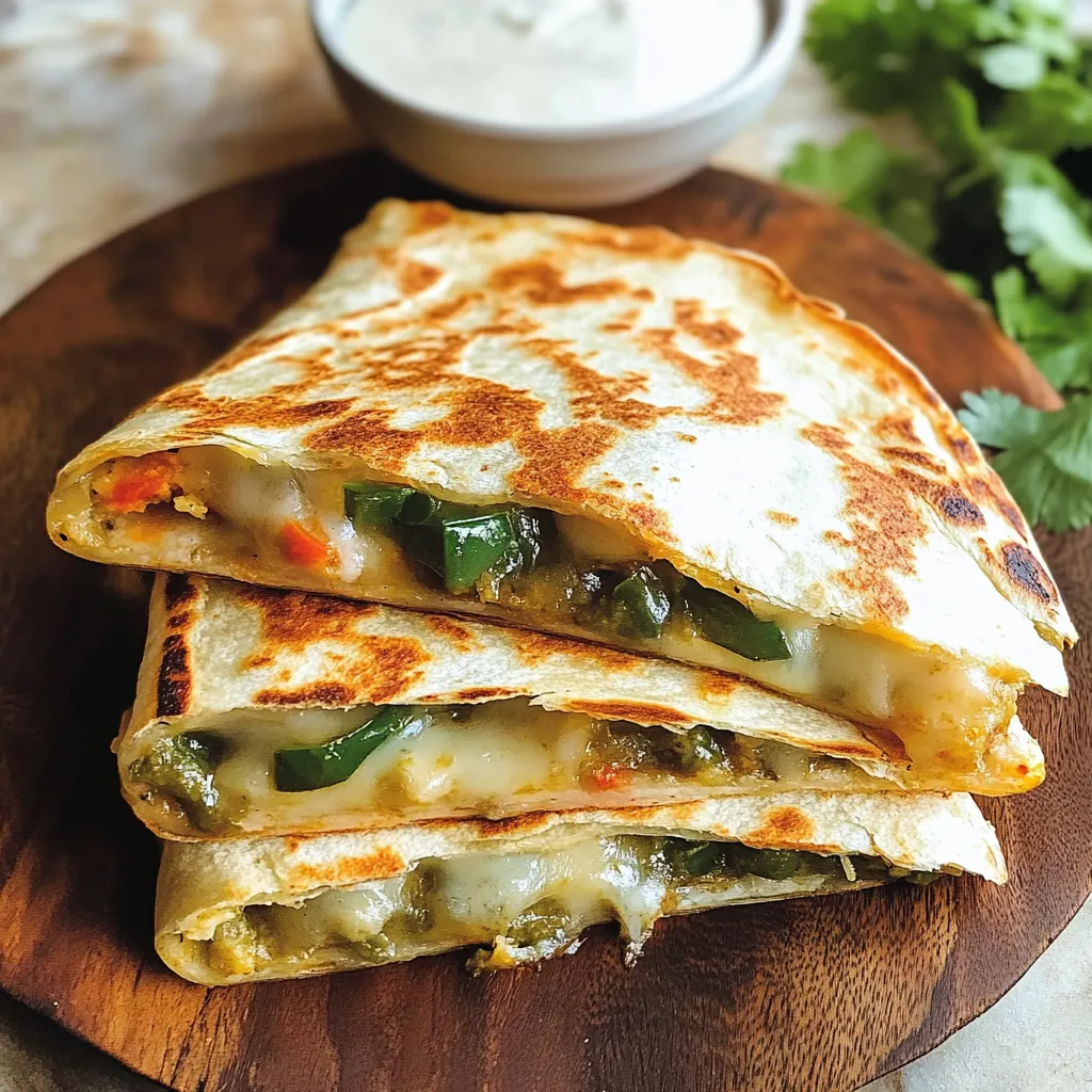 Three crispy wraps stacked with melted cheese and peppers peeking out.