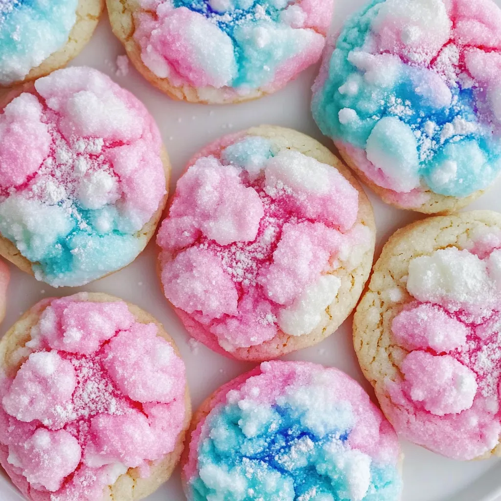 A stack of bright cookies topped with hues of white, pink, purple, and blue frosting.