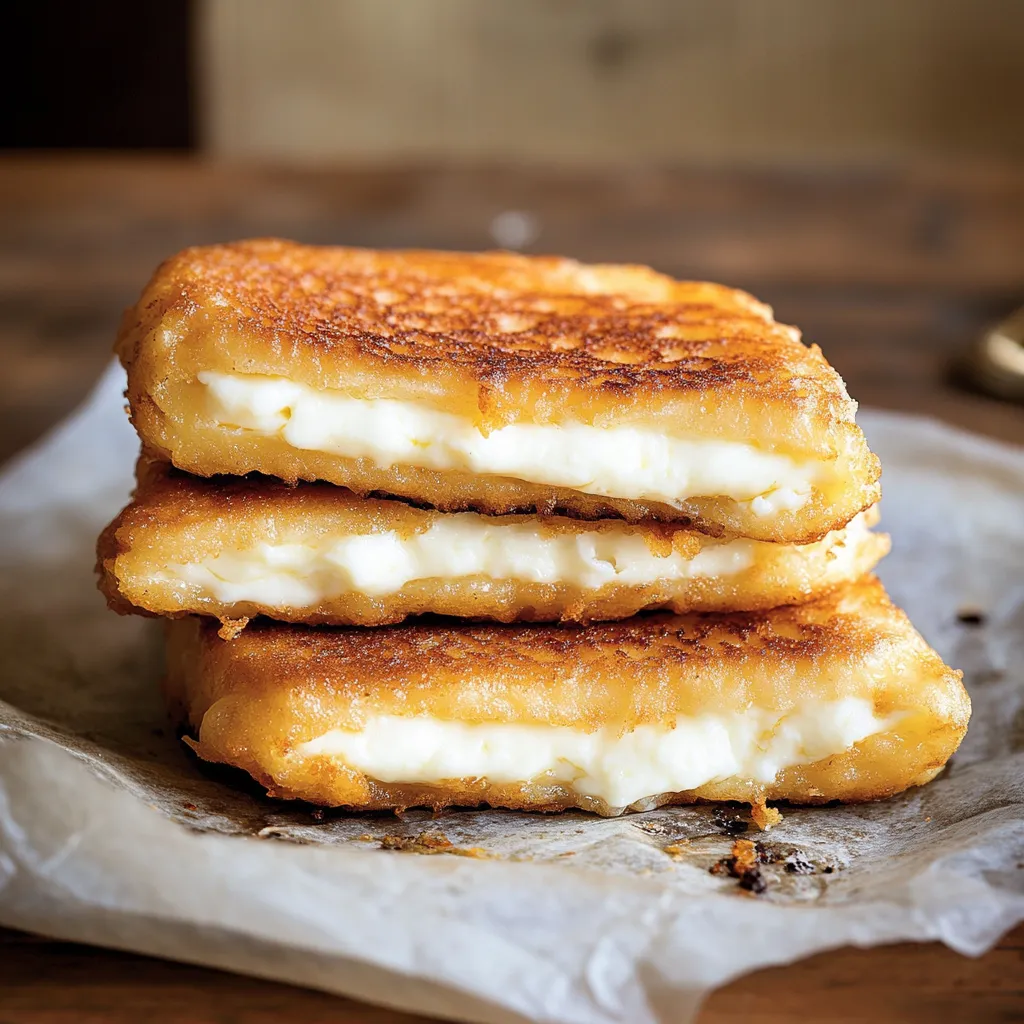 A stack of crispy grilled sandwiches.
