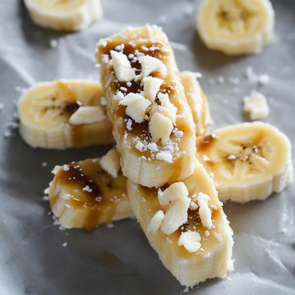 Slices of banana dusted with powdered sugar on a plate.